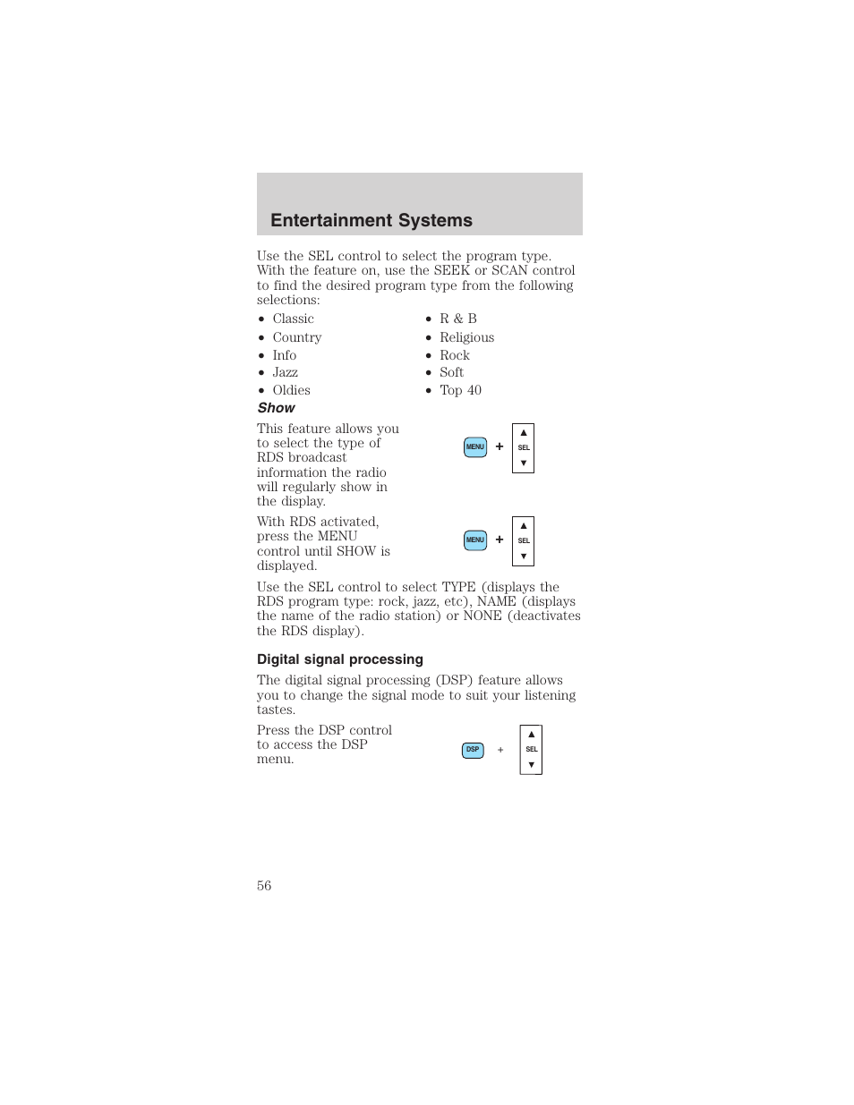 Entertainment systems | FORD 2003 Mustang v.1 User Manual | Page 56 / 256