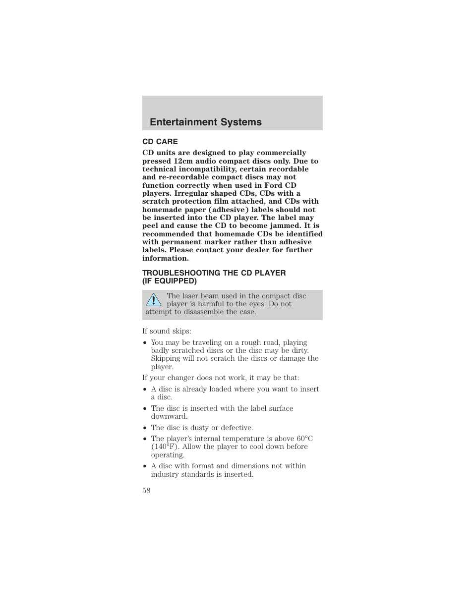 Entertainment systems | FORD 2003 Mustang v.1 User Manual | Page 58 / 256