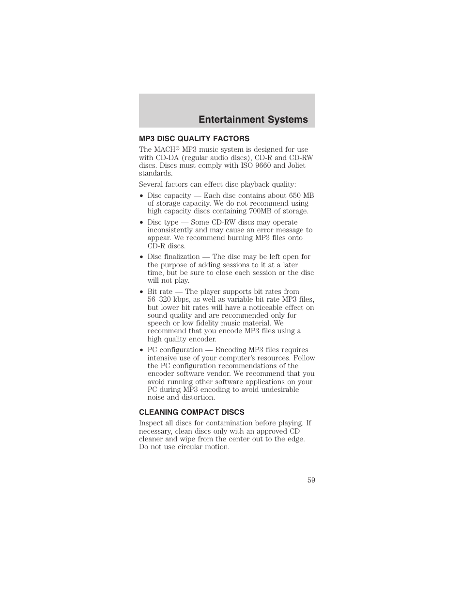 Entertainment systems | FORD 2003 Mustang v.1 User Manual | Page 59 / 256