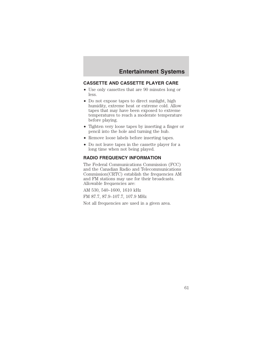 Entertainment systems | FORD 2003 Mustang v.1 User Manual | Page 61 / 256