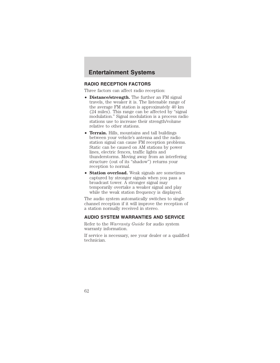 Entertainment systems | FORD 2003 Mustang v.1 User Manual | Page 62 / 256