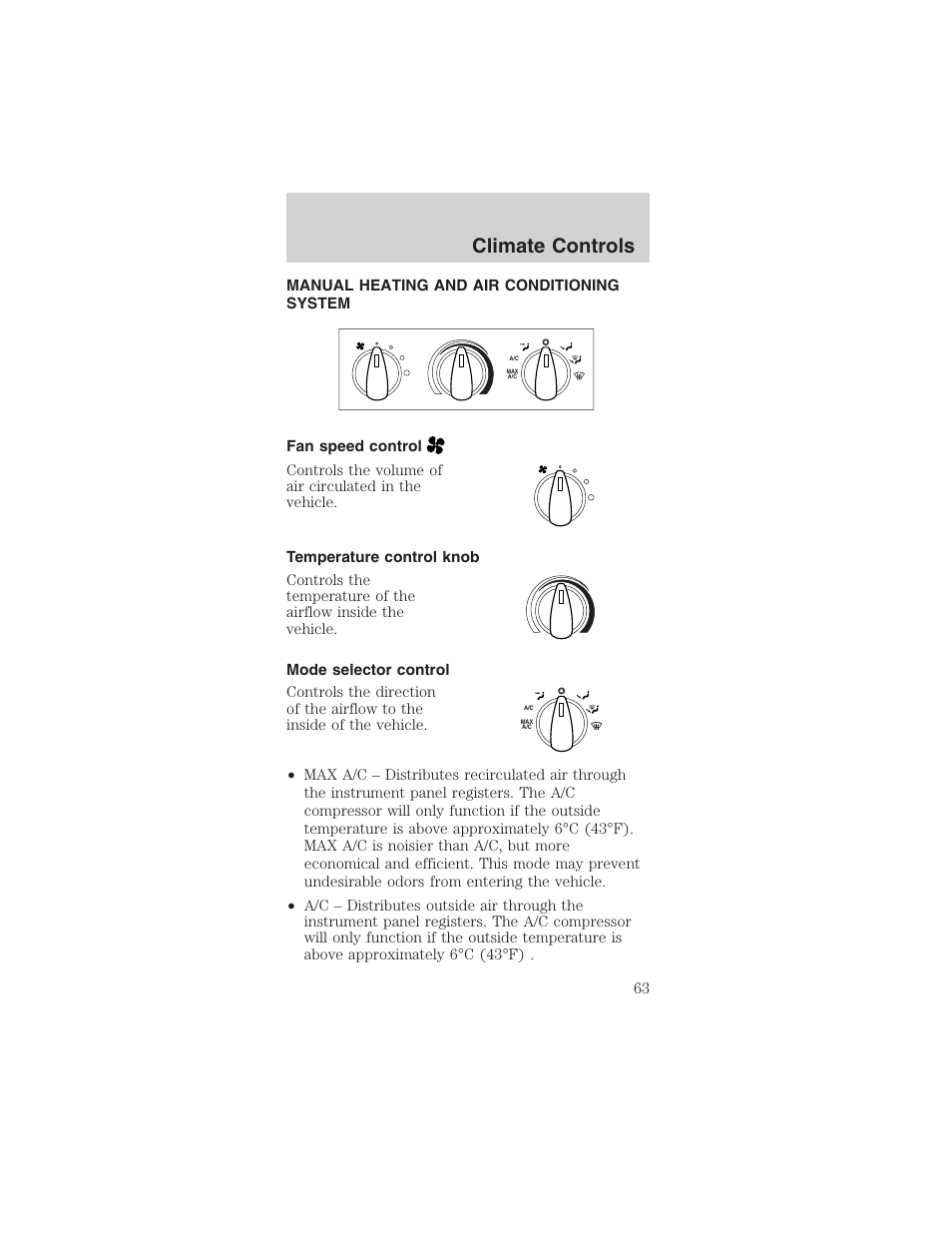 Climate controls | FORD 2003 Mustang v.1 User Manual | Page 63 / 256