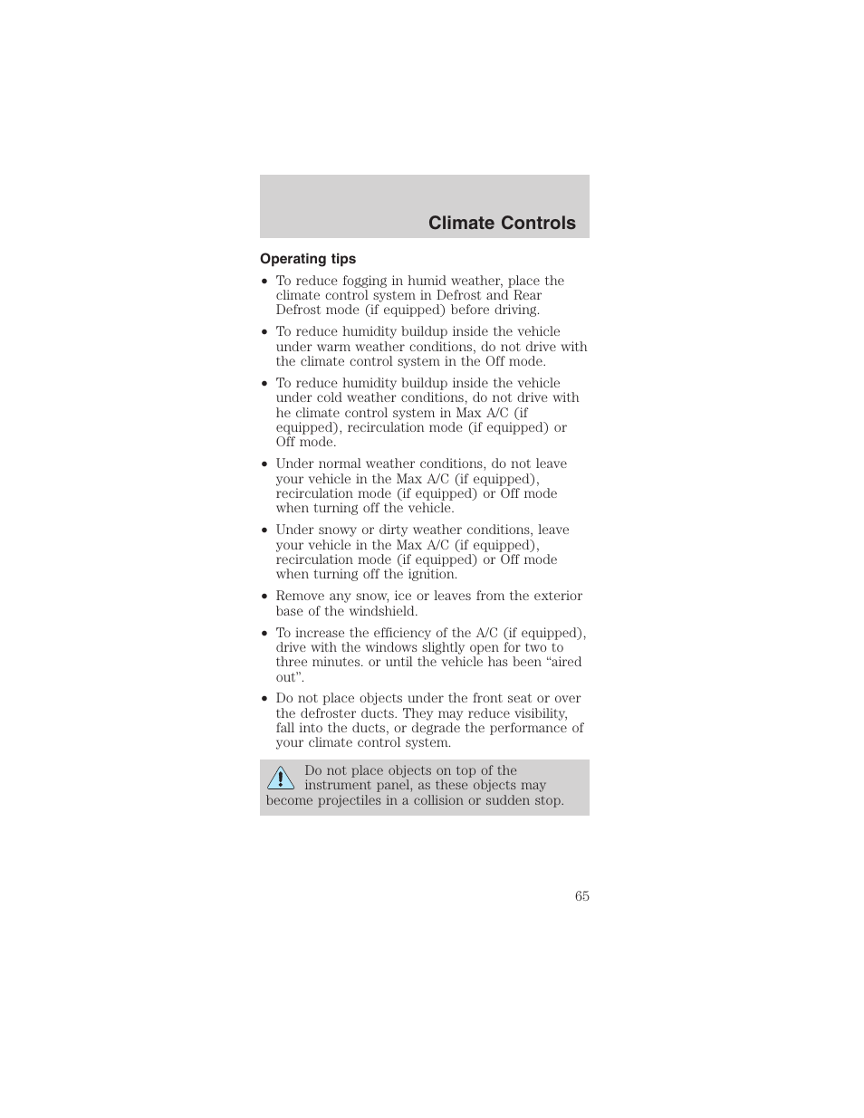 Climate controls | FORD 2003 Mustang v.1 User Manual | Page 65 / 256