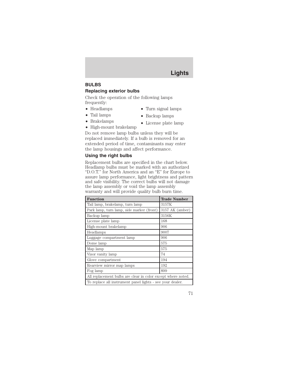 Lights | FORD 2003 Mustang v.1 User Manual | Page 71 / 256