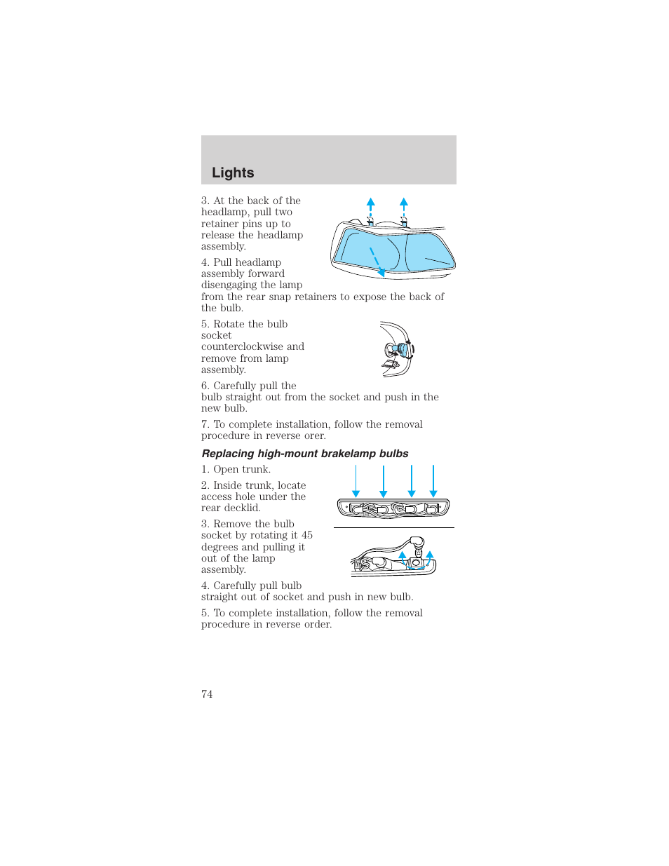 Lights | FORD 2003 Mustang v.1 User Manual | Page 74 / 256