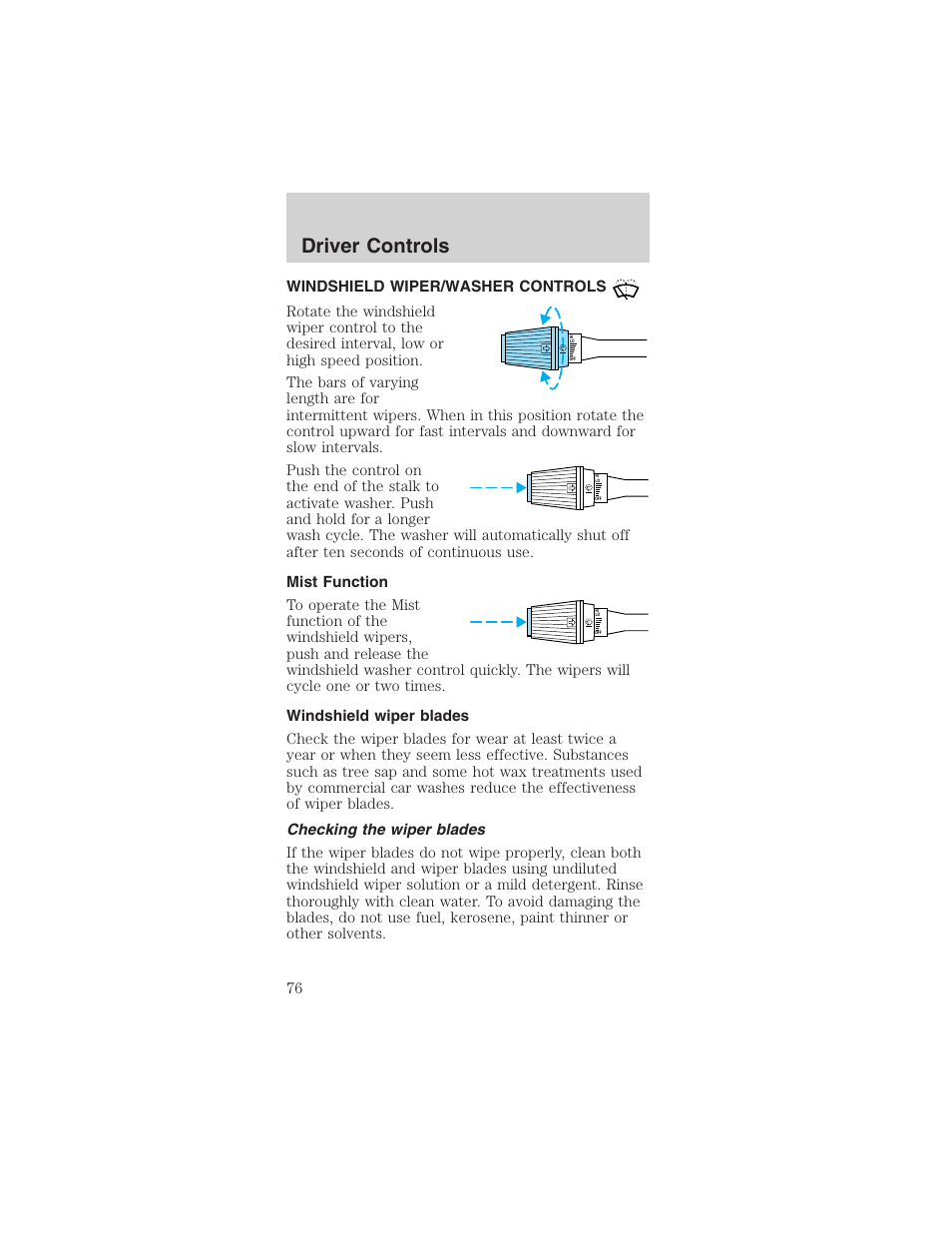 Driver controls | FORD 2003 Mustang v.1 User Manual | Page 76 / 256