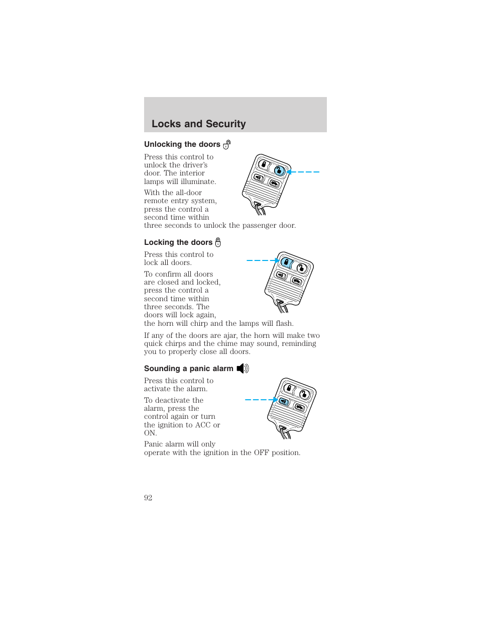 Locks and security | FORD 2003 Mustang v.1 User Manual | Page 92 / 256