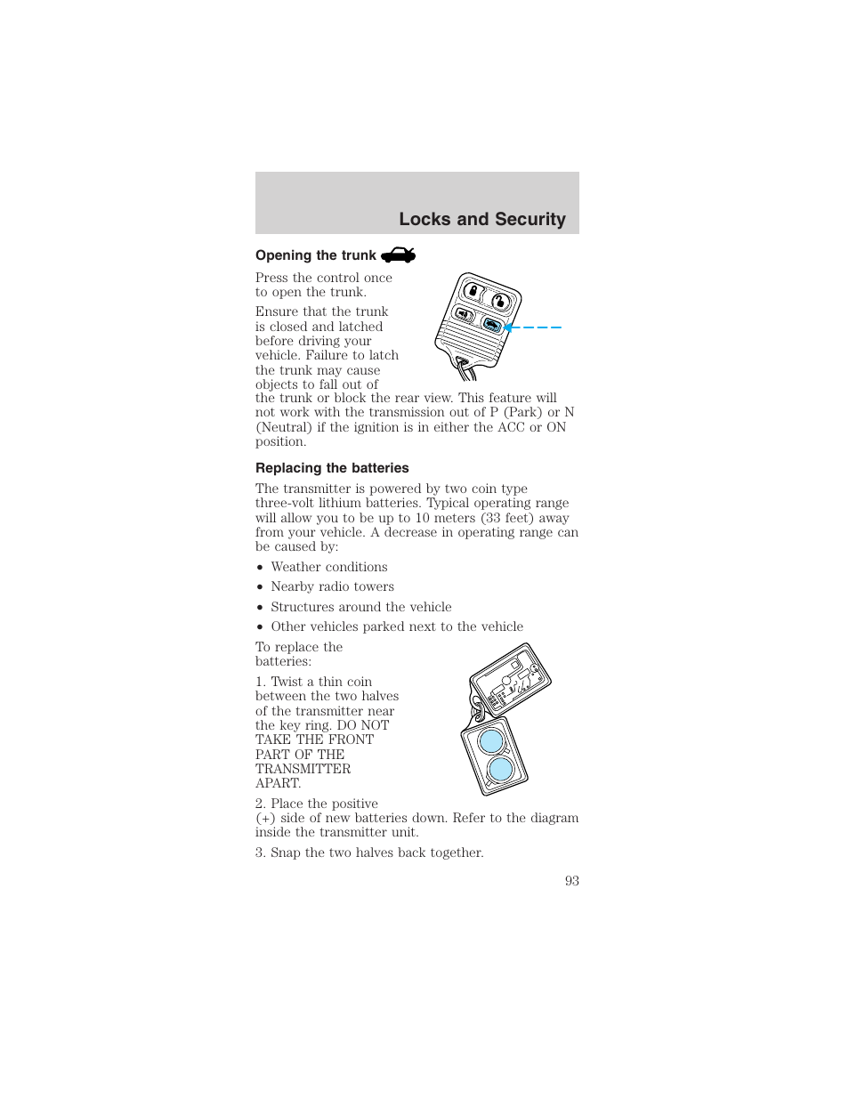 Locks and security | FORD 2003 Mustang v.1 User Manual | Page 93 / 256