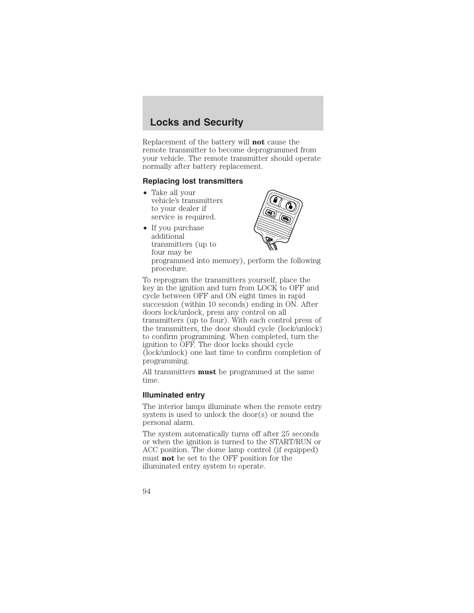 Locks and security | FORD 2003 Mustang v.1 User Manual | Page 94 / 256