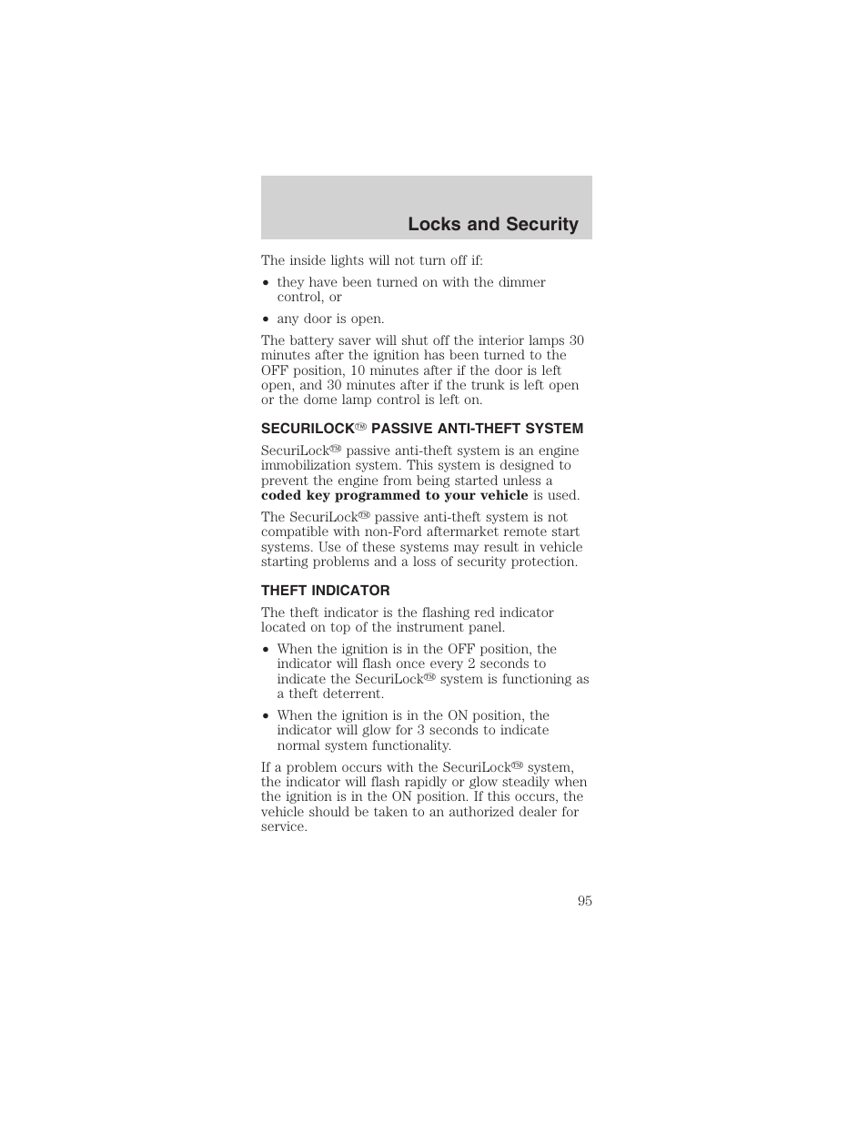Locks and security | FORD 2003 Mustang v.1 User Manual | Page 95 / 256