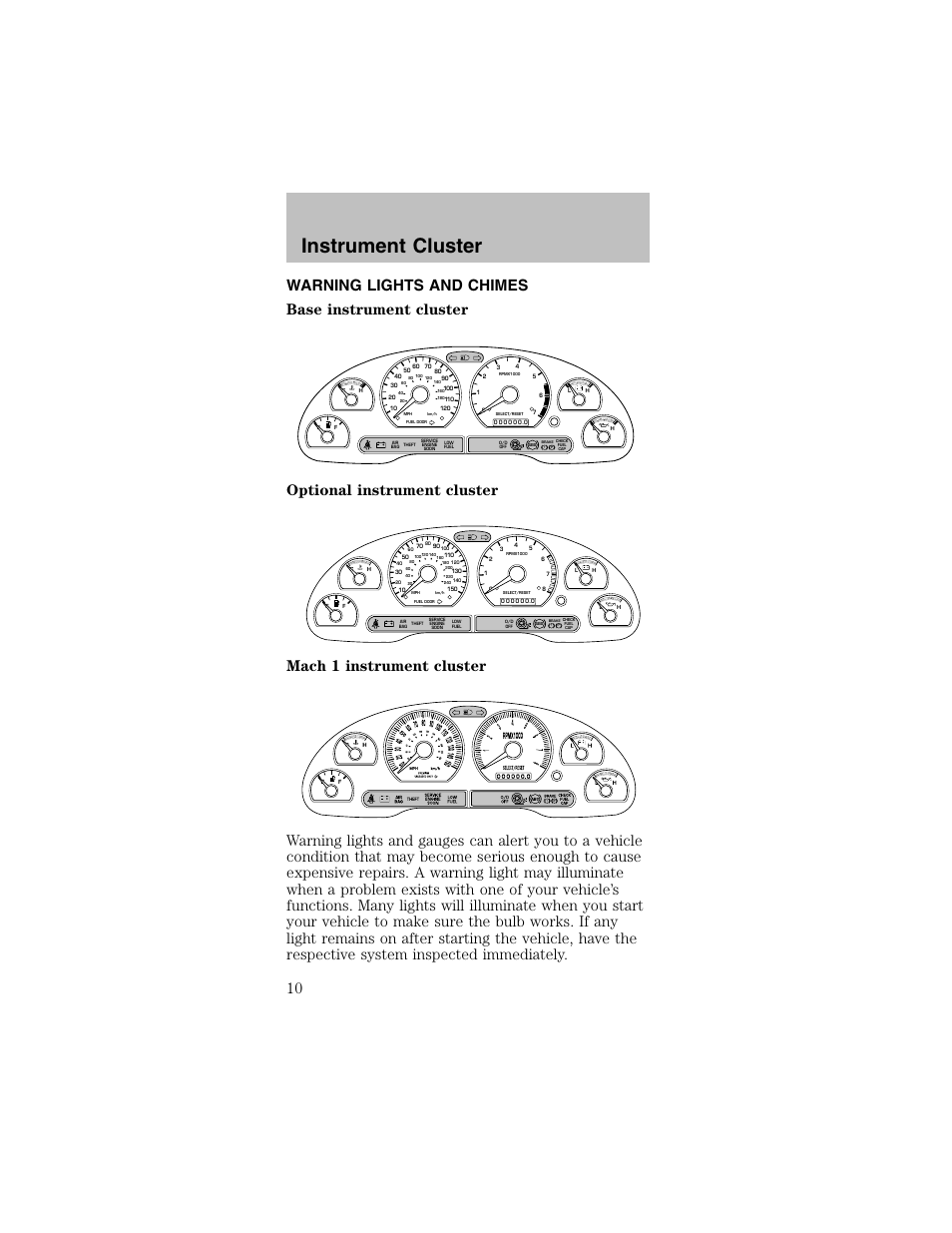 Instrument cluster | FORD 2003 Mustang v.2 User Manual | Page 10 / 216