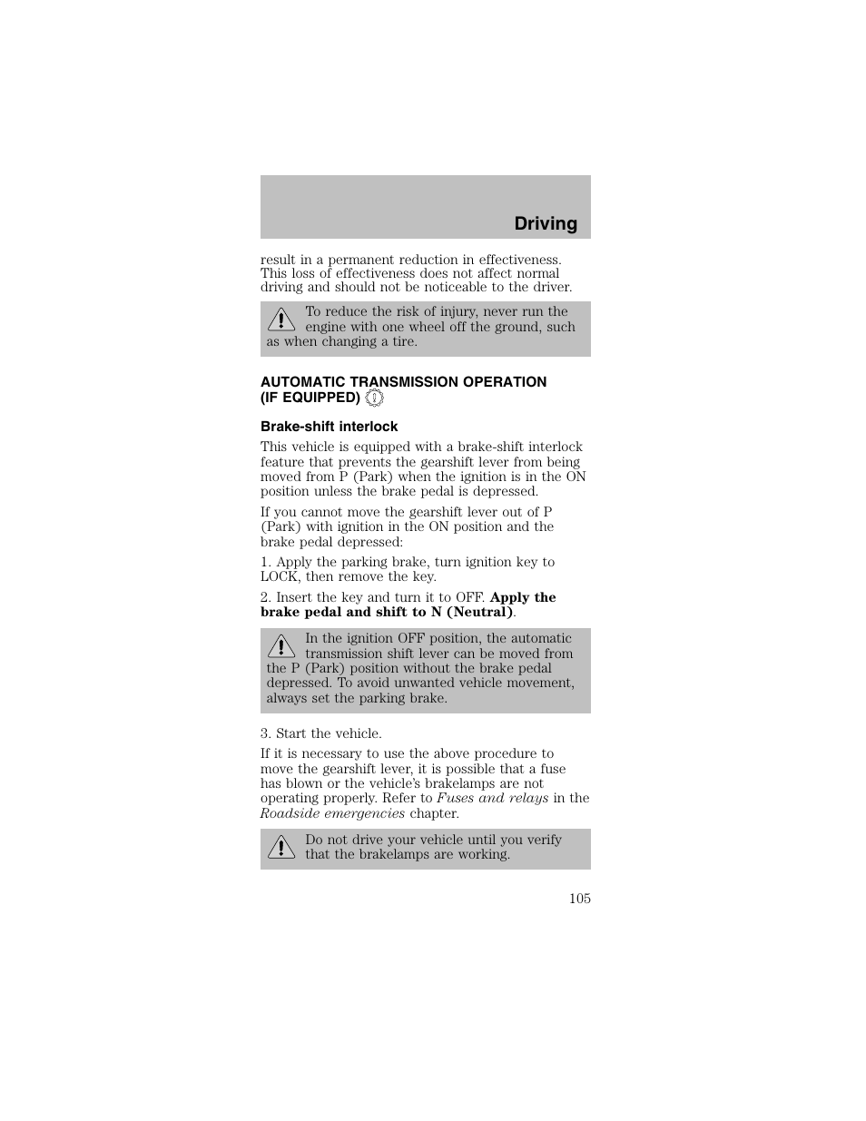 Driving | FORD 2003 Mustang v.2 User Manual | Page 105 / 216