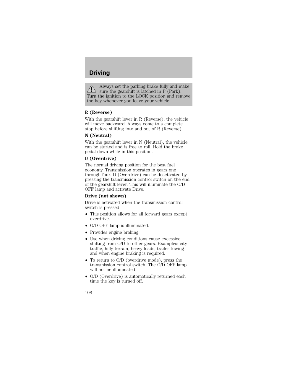 Driving | FORD 2003 Mustang v.2 User Manual | Page 108 / 216