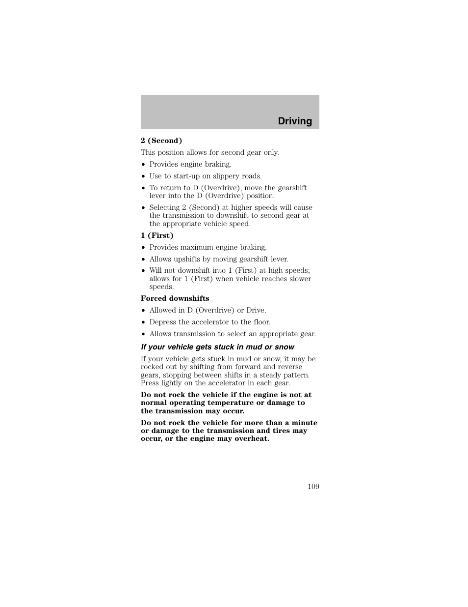 Driving | FORD 2003 Mustang v.2 User Manual | Page 109 / 216