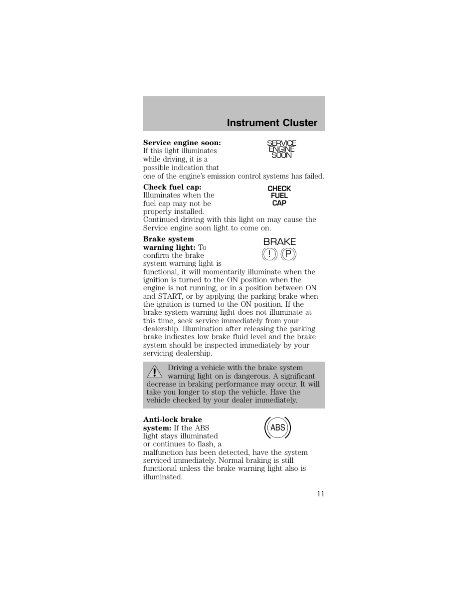 Instrument cluster | FORD 2003 Mustang v.2 User Manual | Page 11 / 216