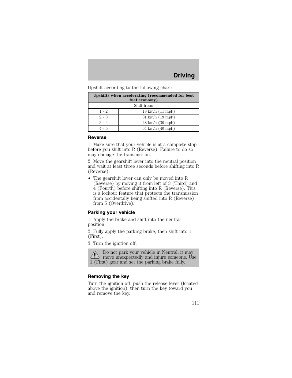 Driving | FORD 2003 Mustang v.2 User Manual | Page 111 / 216