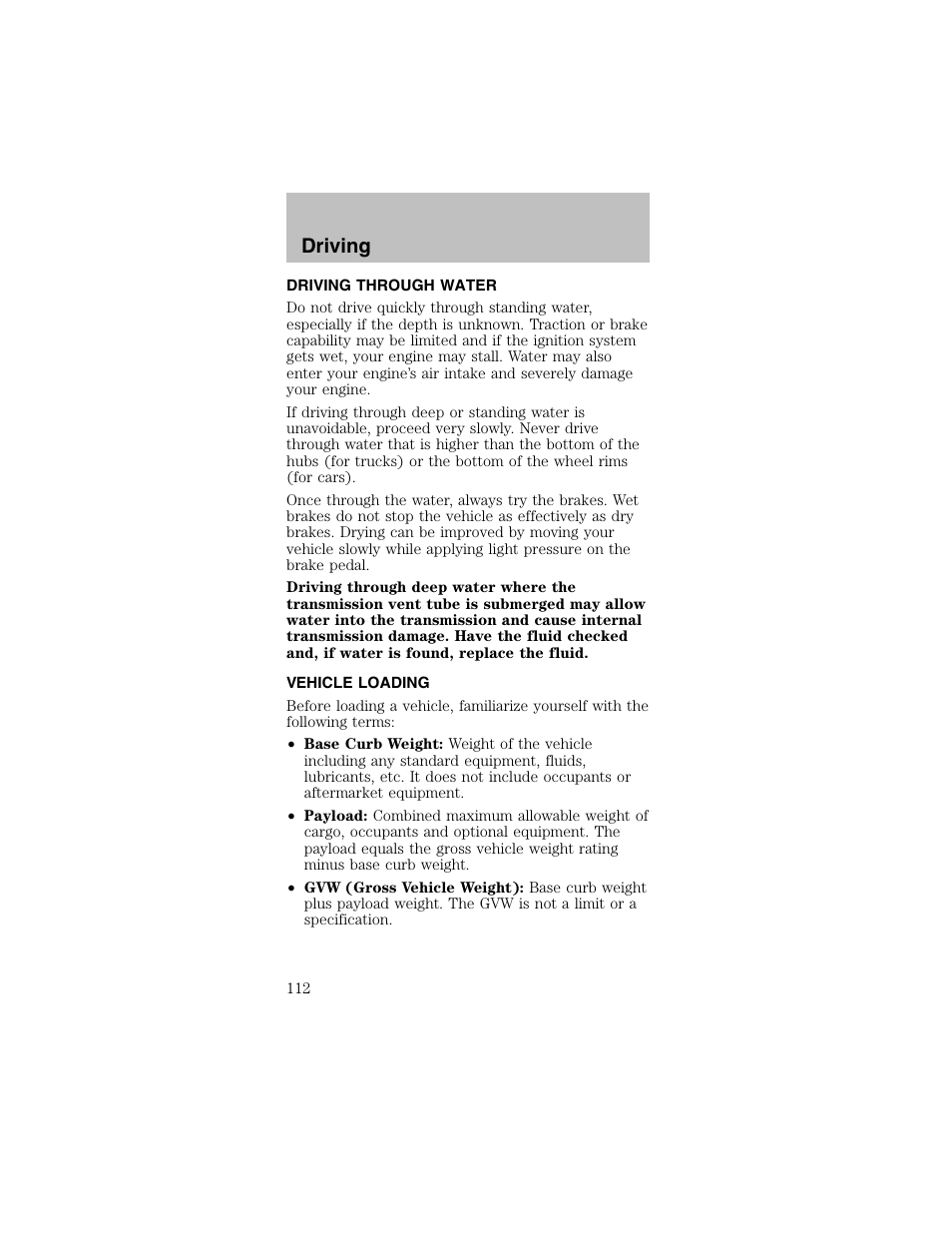 Driving | FORD 2003 Mustang v.2 User Manual | Page 112 / 216