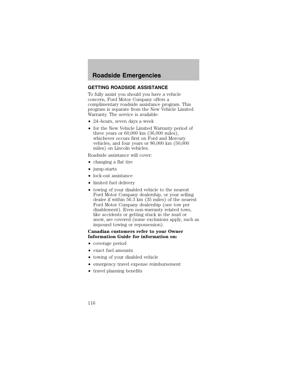 Roadside emergencies | FORD 2003 Mustang v.2 User Manual | Page 116 / 216