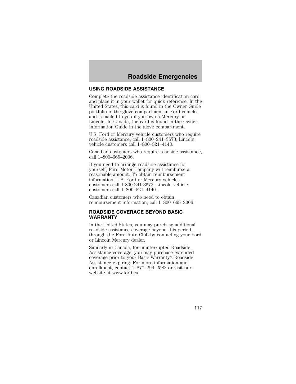 Roadside emergencies | FORD 2003 Mustang v.2 User Manual | Page 117 / 216