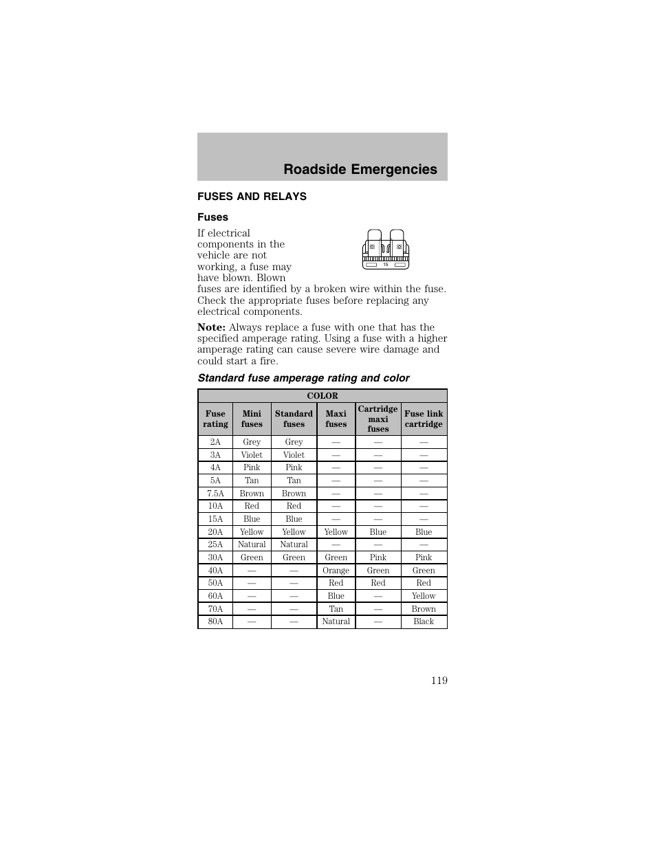 Roadside emergencies | FORD 2003 Mustang v.2 User Manual | Page 119 / 216