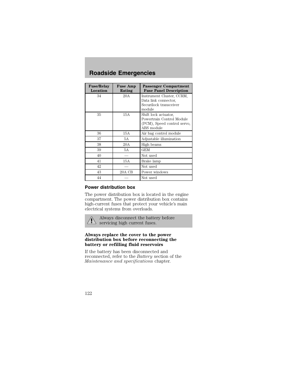 Roadside emergencies | FORD 2003 Mustang v.2 User Manual | Page 122 / 216
