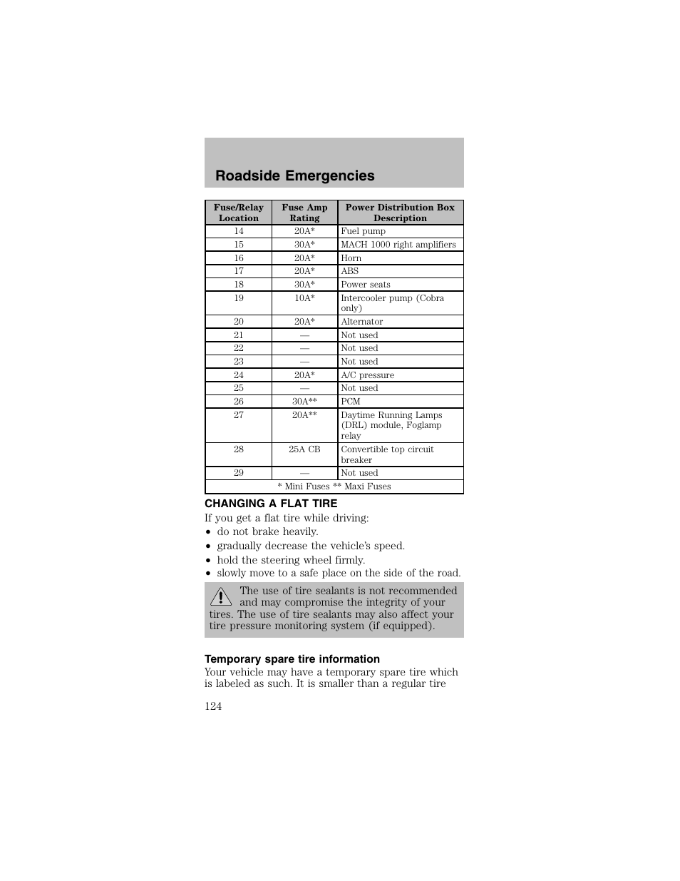 Roadside emergencies | FORD 2003 Mustang v.2 User Manual | Page 124 / 216