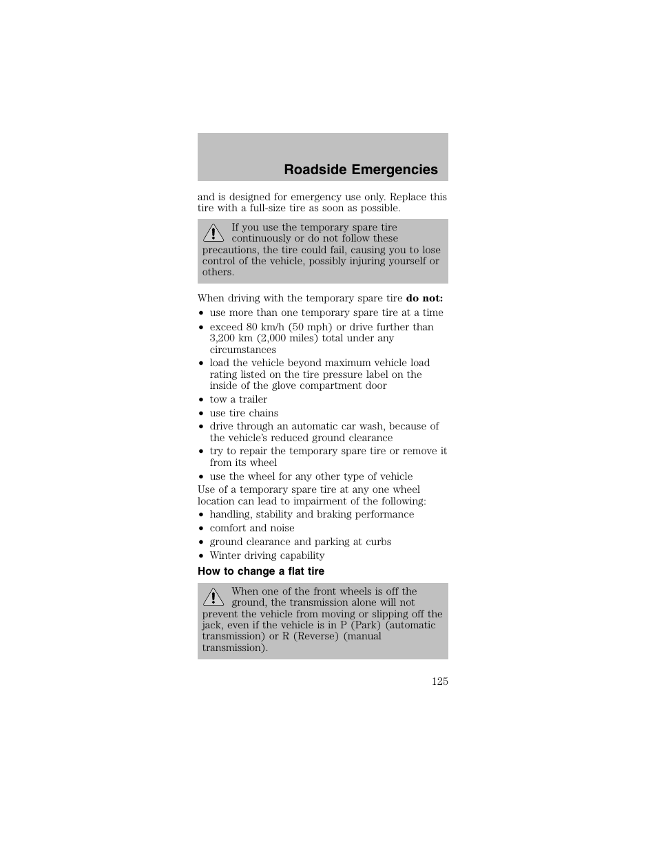 Roadside emergencies | FORD 2003 Mustang v.2 User Manual | Page 125 / 216