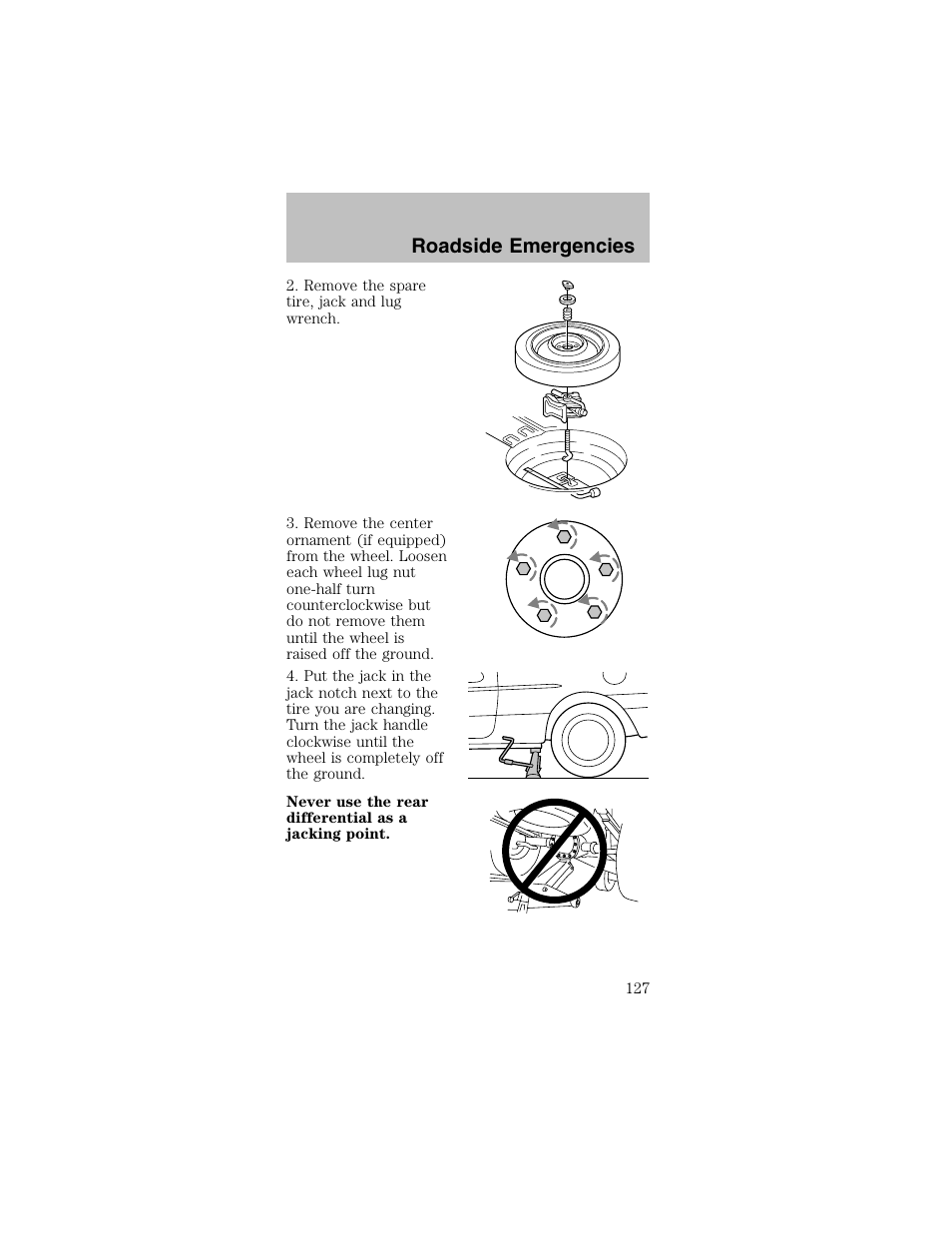 Roadside emergencies | FORD 2003 Mustang v.2 User Manual | Page 127 / 216