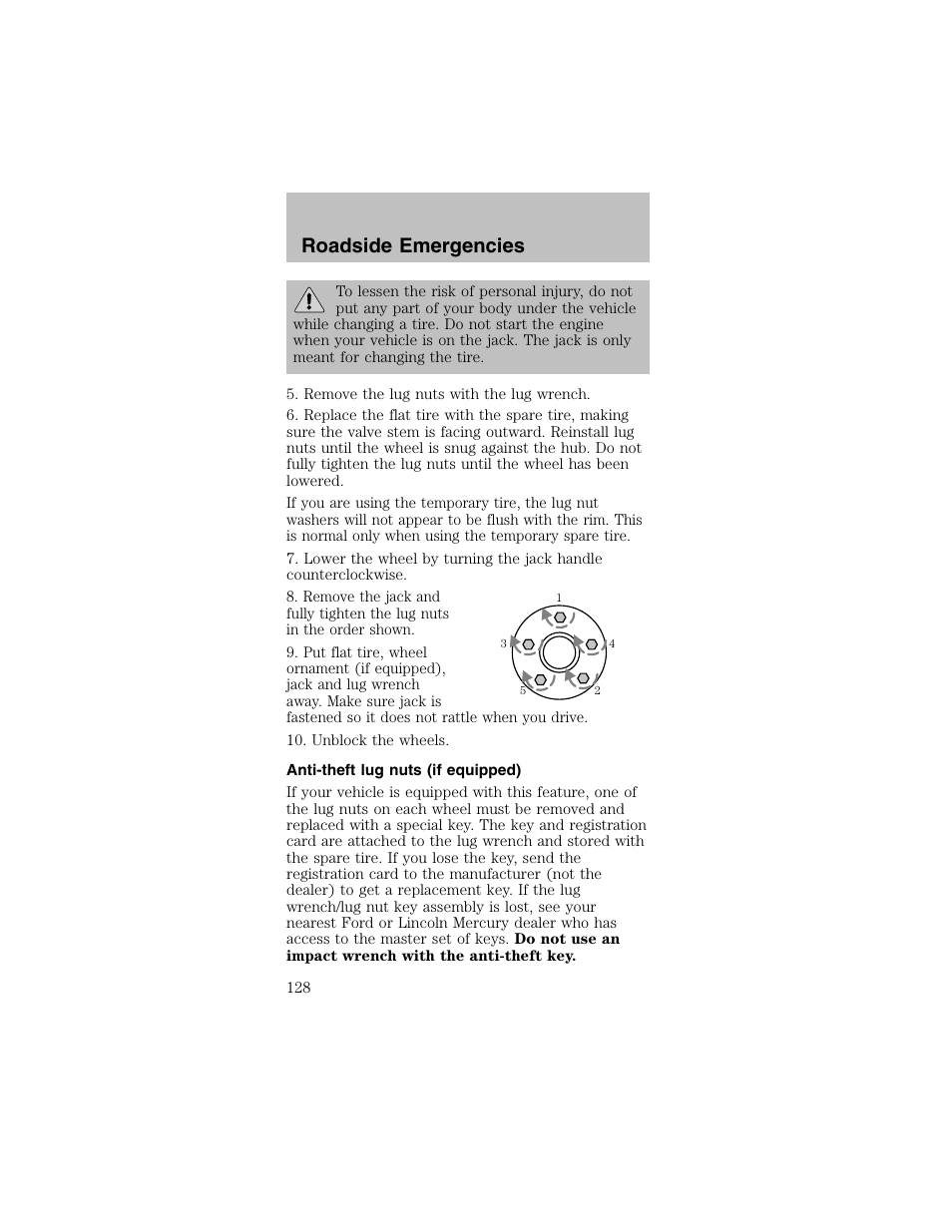 Roadside emergencies | FORD 2003 Mustang v.2 User Manual | Page 128 / 216