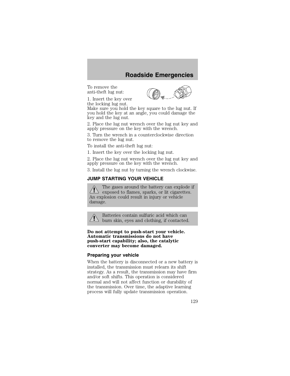 Roadside emergencies | FORD 2003 Mustang v.2 User Manual | Page 129 / 216