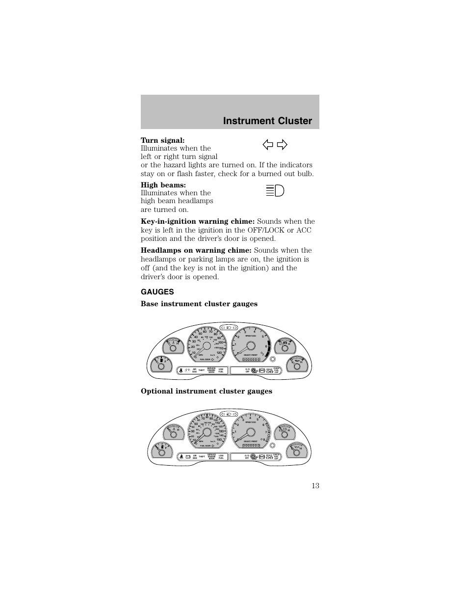 Instrument cluster | FORD 2003 Mustang v.2 User Manual | Page 13 / 216