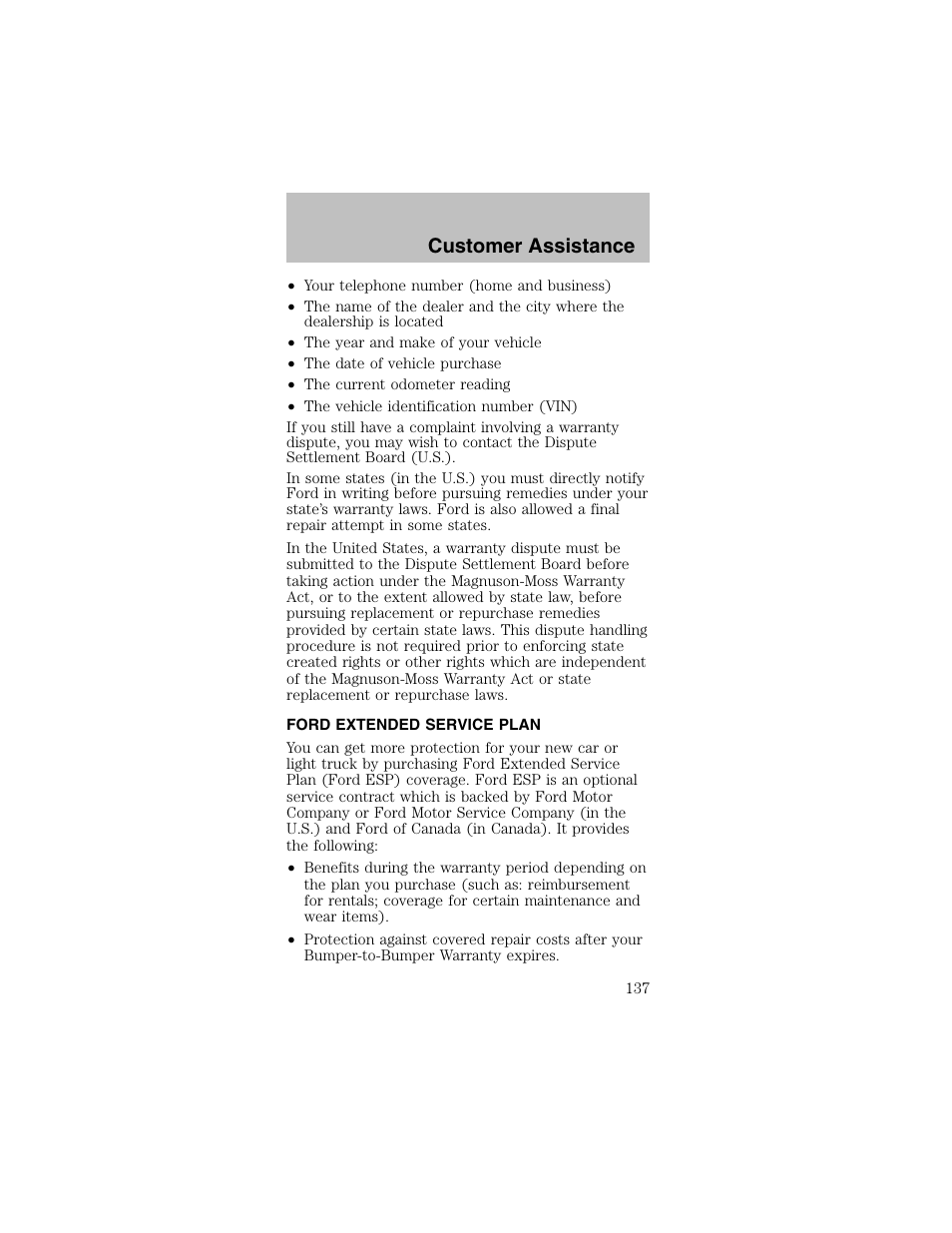 Customer assistance | FORD 2003 Mustang v.2 User Manual | Page 137 / 216