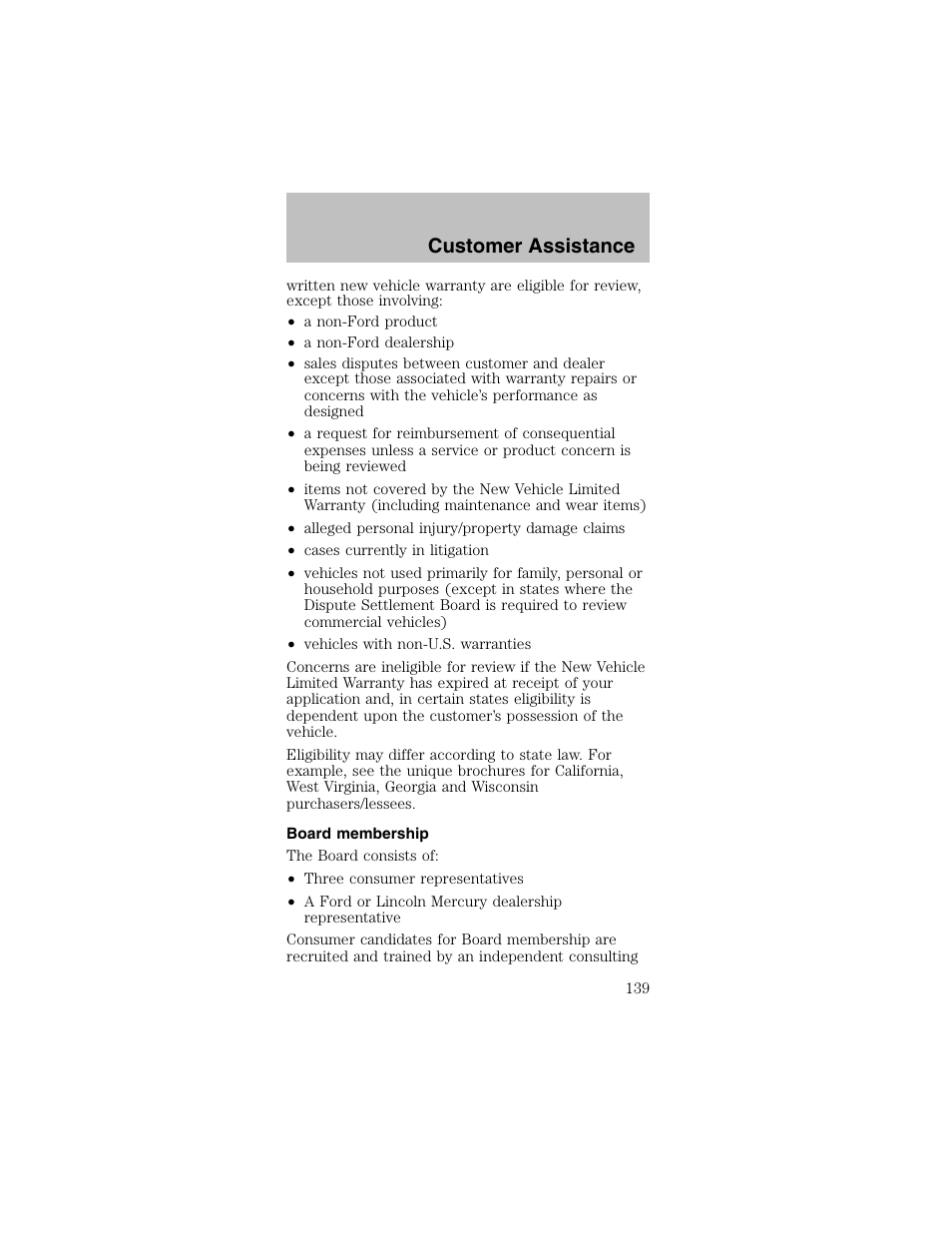 Customer assistance | FORD 2003 Mustang v.2 User Manual | Page 139 / 216