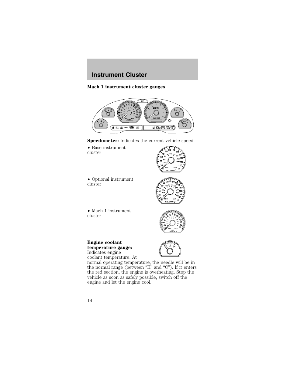 Instrument cluster | FORD 2003 Mustang v.2 User Manual | Page 14 / 216