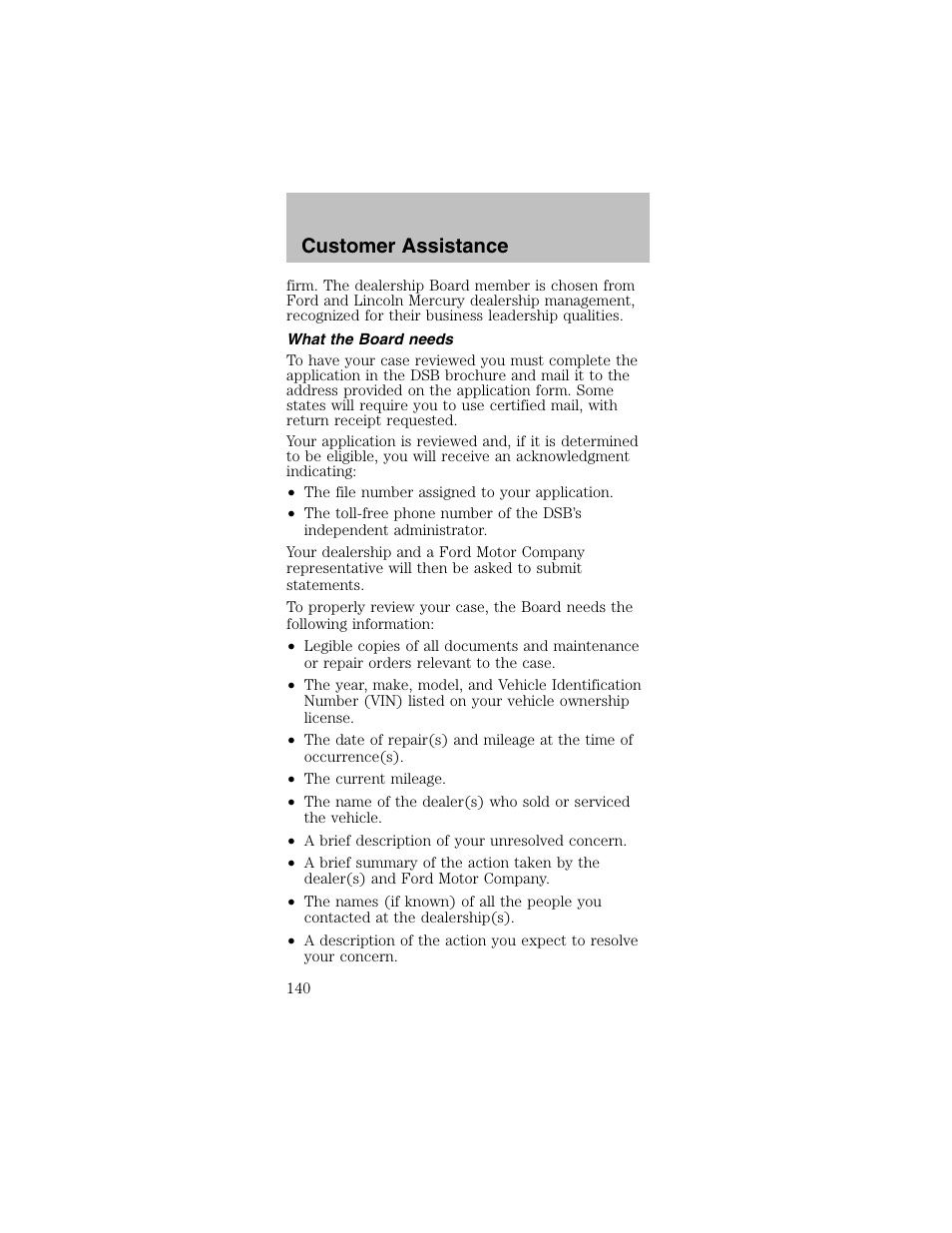 Customer assistance | FORD 2003 Mustang v.2 User Manual | Page 140 / 216