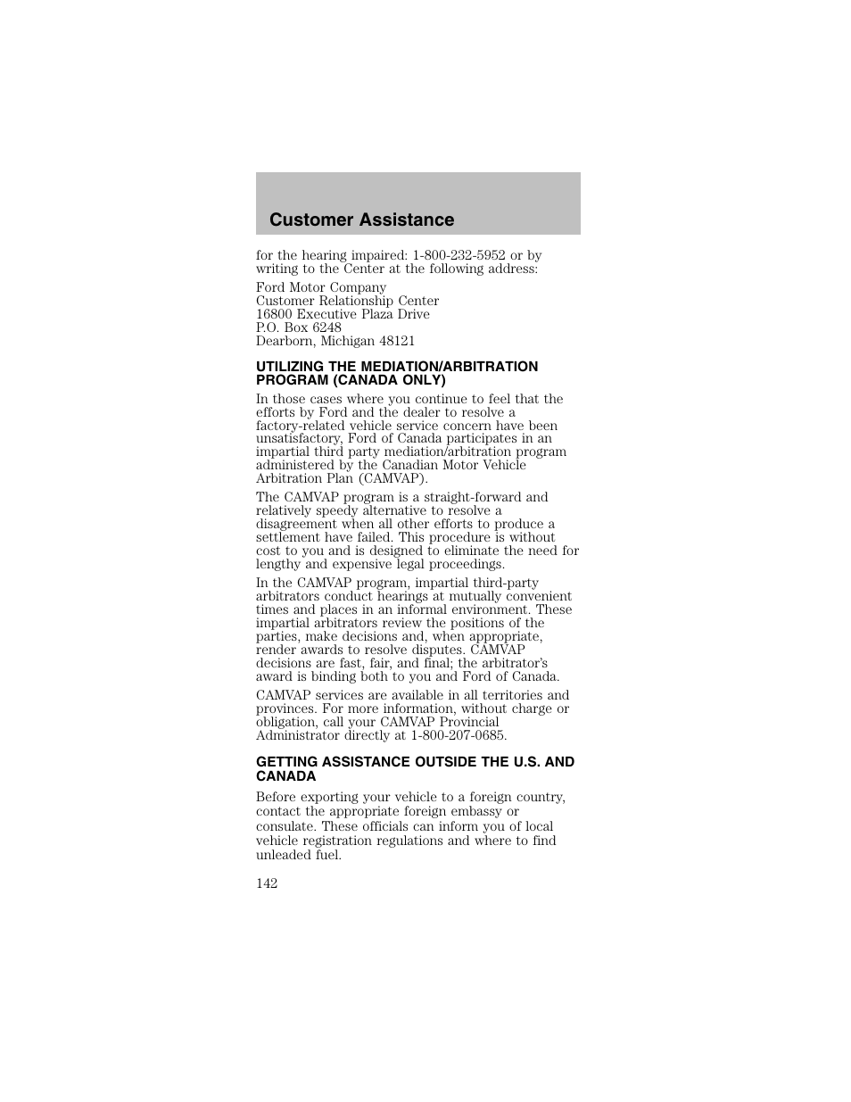 Customer assistance | FORD 2003 Mustang v.2 User Manual | Page 142 / 216