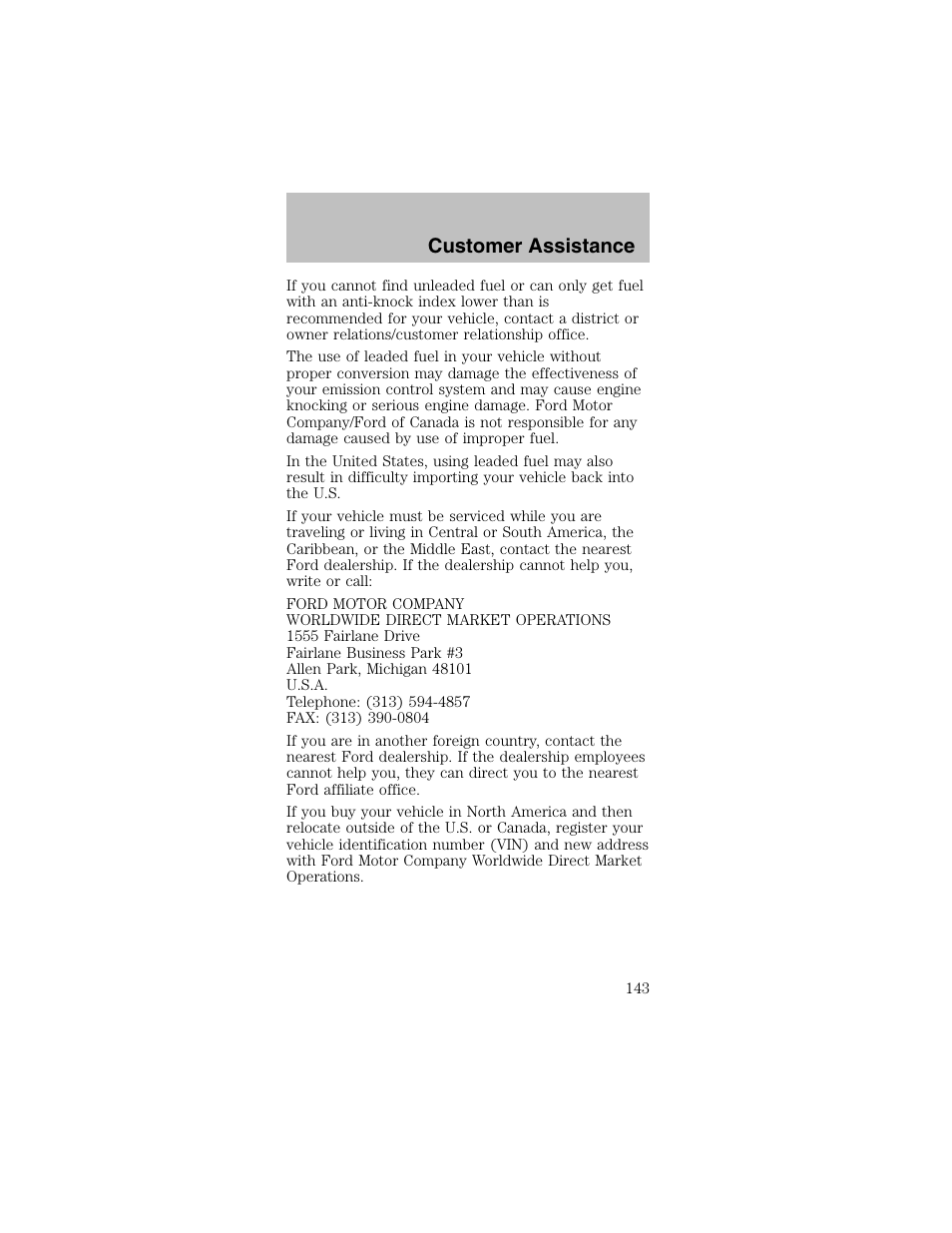 Customer assistance | FORD 2003 Mustang v.2 User Manual | Page 143 / 216