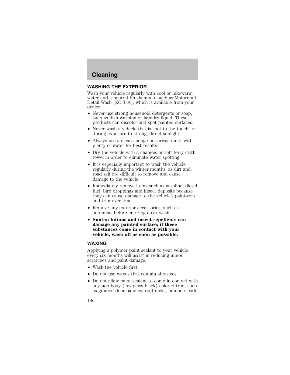 Cleaning | FORD 2003 Mustang v.2 User Manual | Page 146 / 216