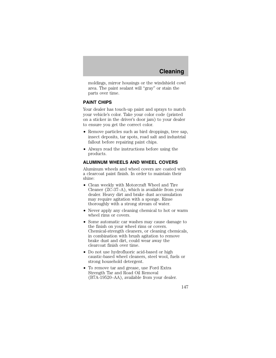 Cleaning | FORD 2003 Mustang v.2 User Manual | Page 147 / 216