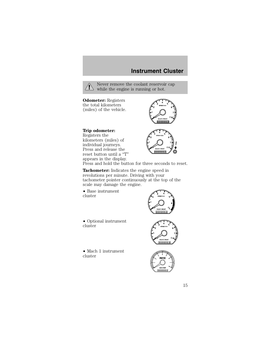 Instrument cluster | FORD 2003 Mustang v.2 User Manual | Page 15 / 216