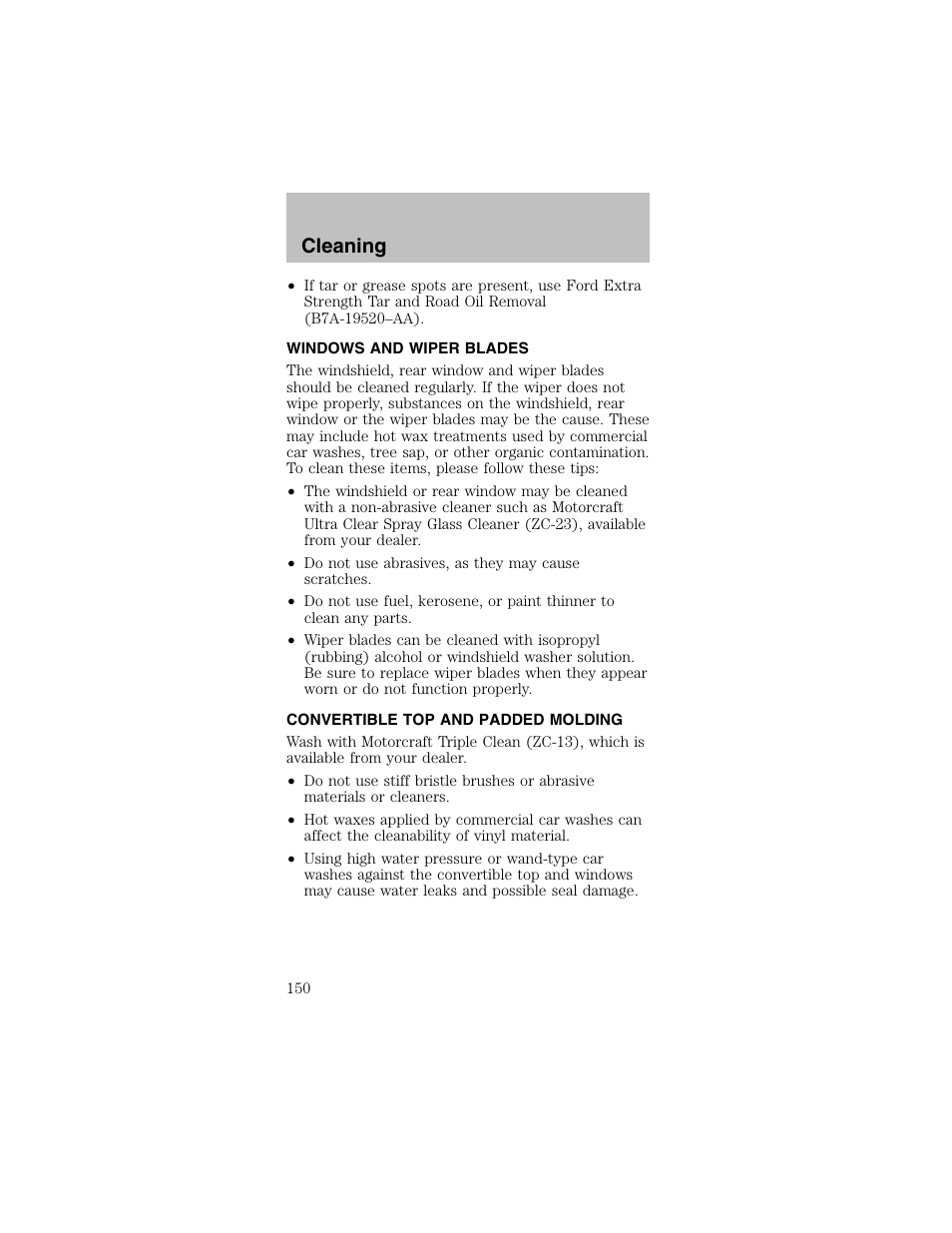 Cleaning | FORD 2003 Mustang v.2 User Manual | Page 150 / 216