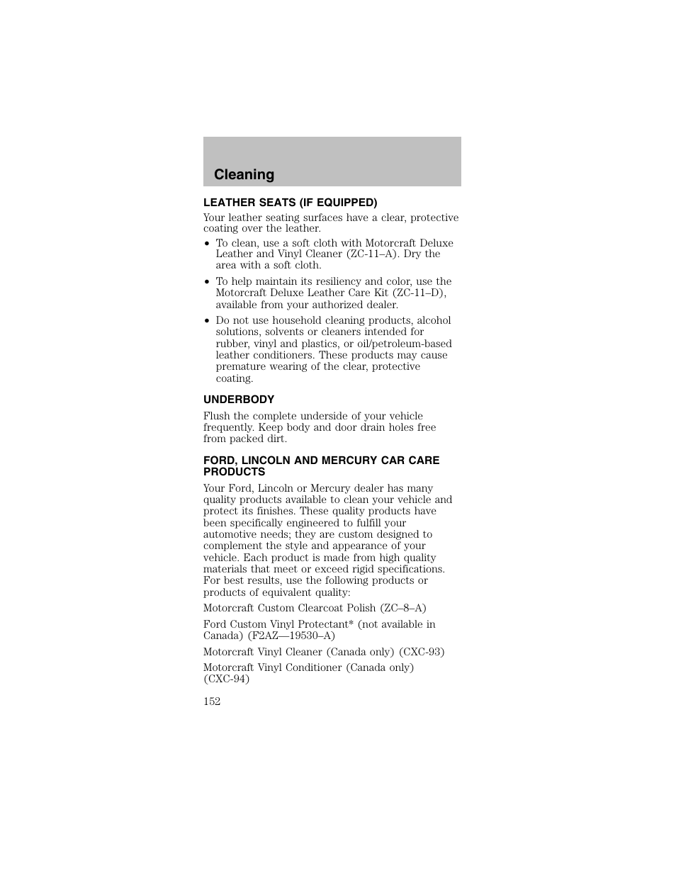 Cleaning | FORD 2003 Mustang v.2 User Manual | Page 152 / 216