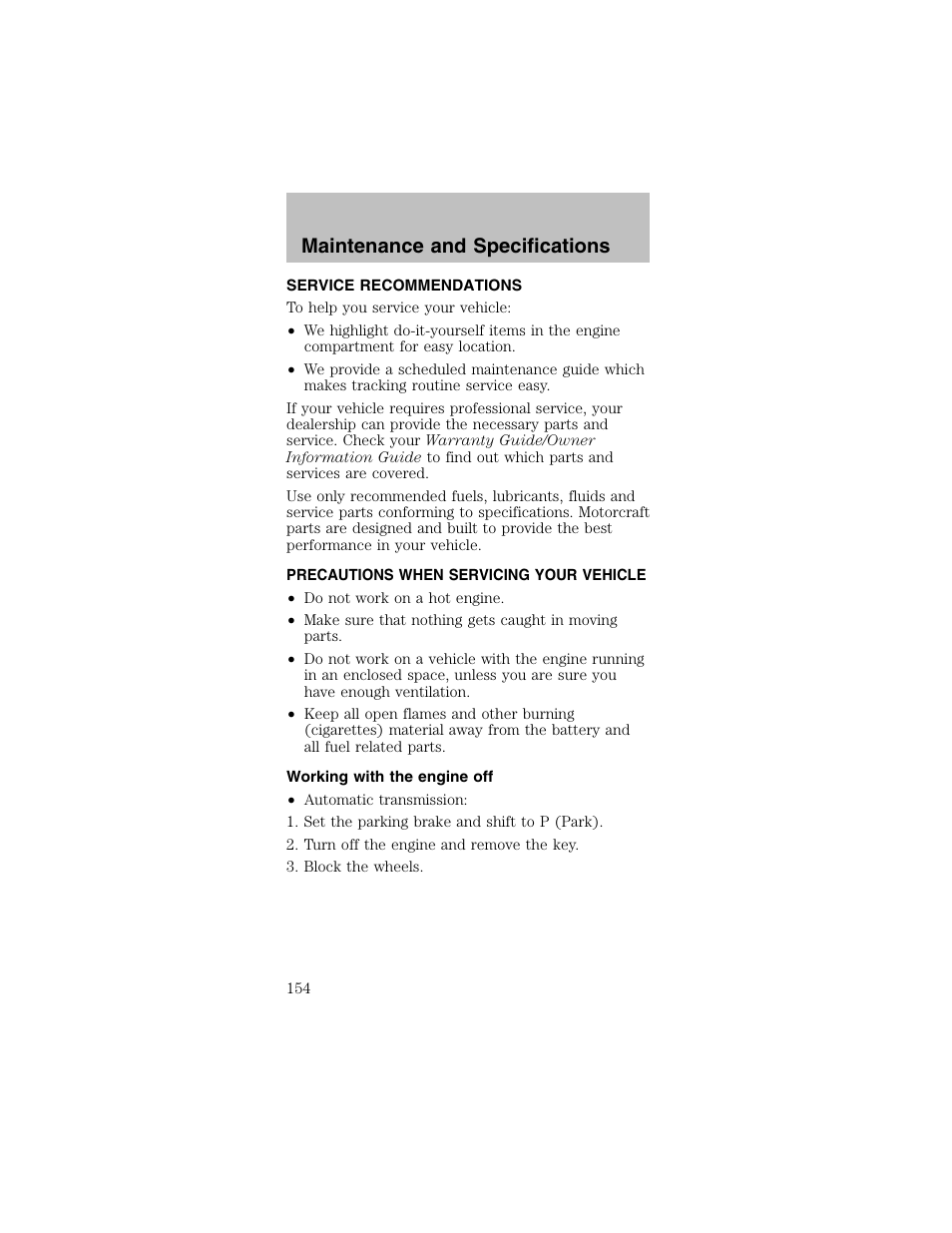 Maintenance and specifications | FORD 2003 Mustang v.2 User Manual | Page 154 / 216