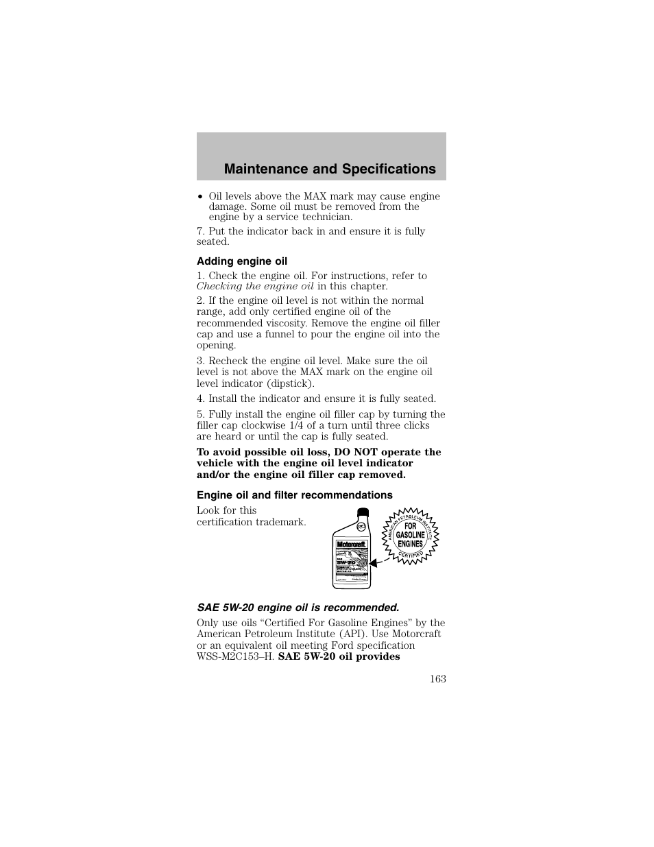 Maintenance and specifications | FORD 2003 Mustang v.2 User Manual | Page 163 / 216
