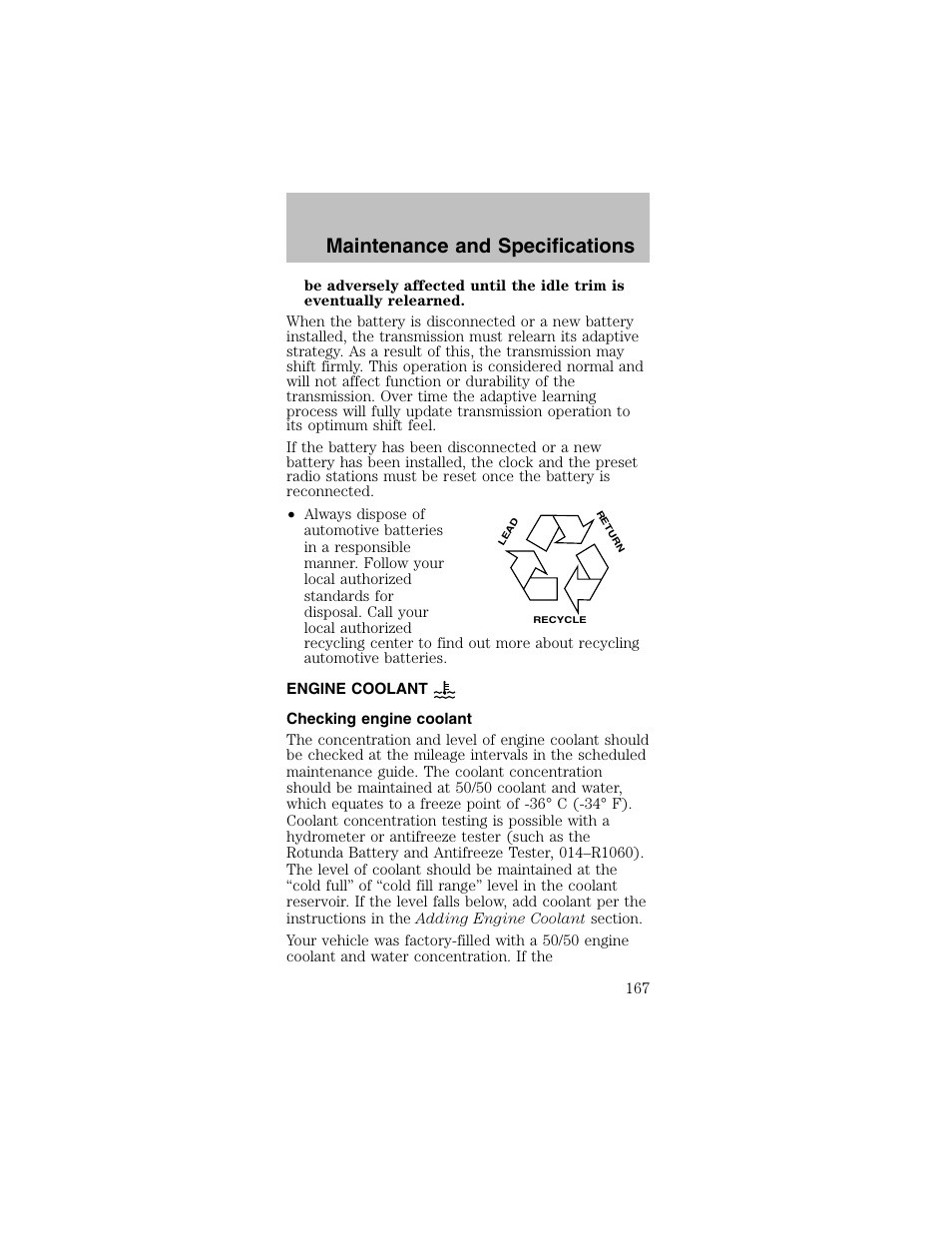 Maintenance and specifications | FORD 2003 Mustang v.2 User Manual | Page 167 / 216