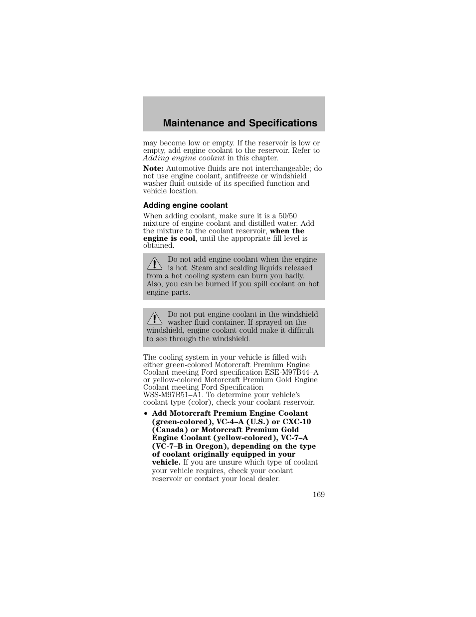 Maintenance and specifications | FORD 2003 Mustang v.2 User Manual | Page 169 / 216