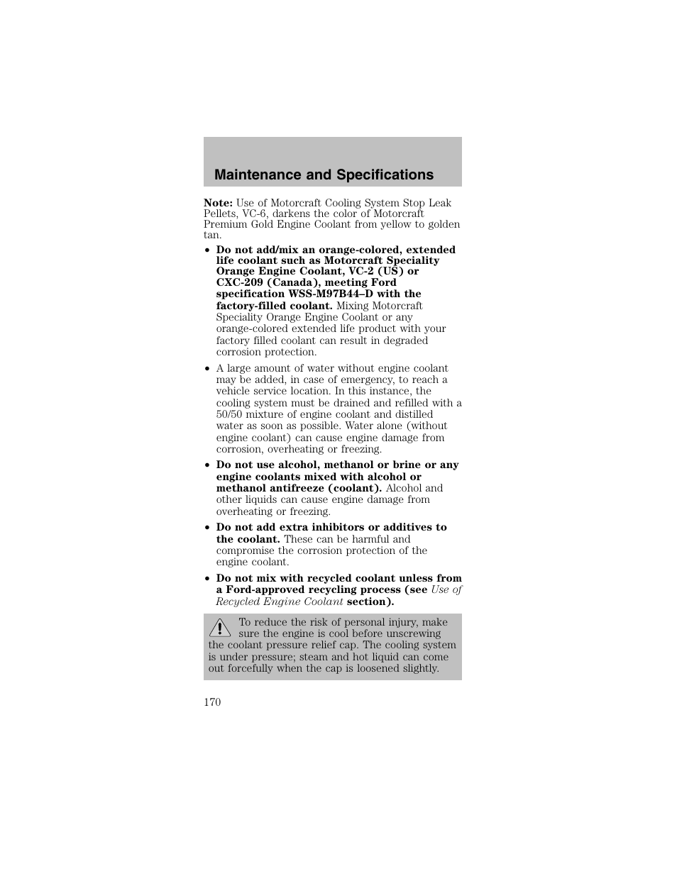 Maintenance and specifications | FORD 2003 Mustang v.2 User Manual | Page 170 / 216