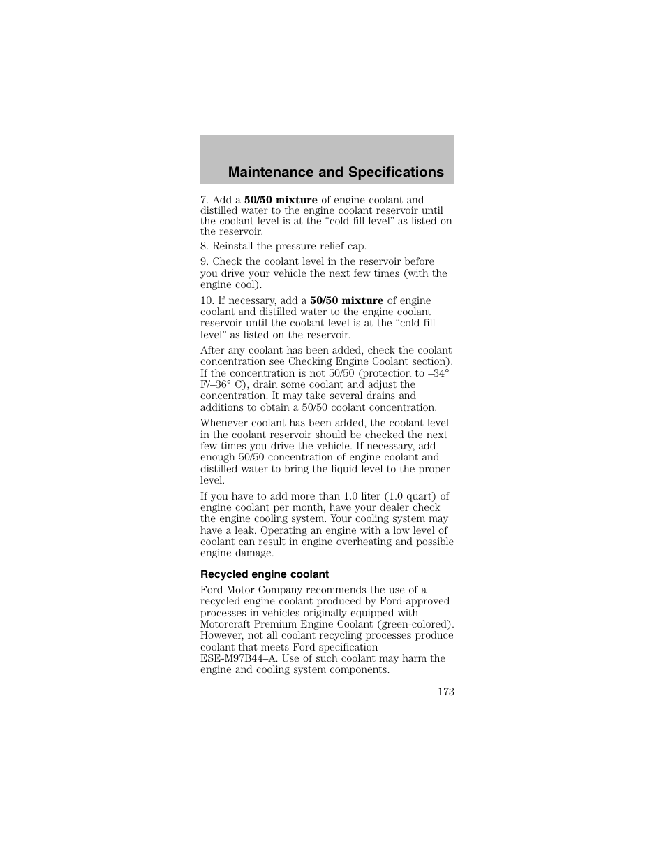 Maintenance and specifications | FORD 2003 Mustang v.2 User Manual | Page 173 / 216