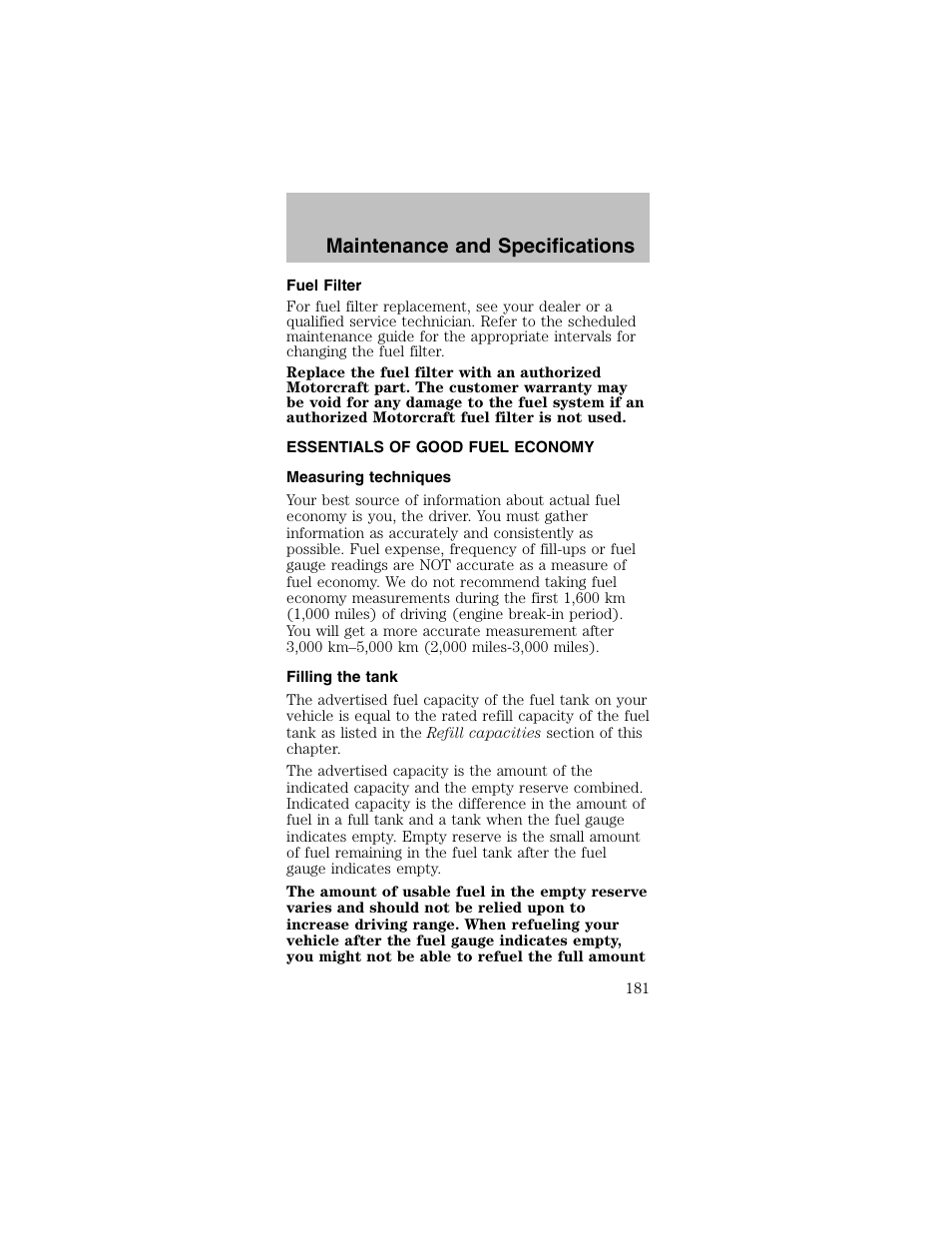 Maintenance and specifications | FORD 2003 Mustang v.2 User Manual | Page 181 / 216