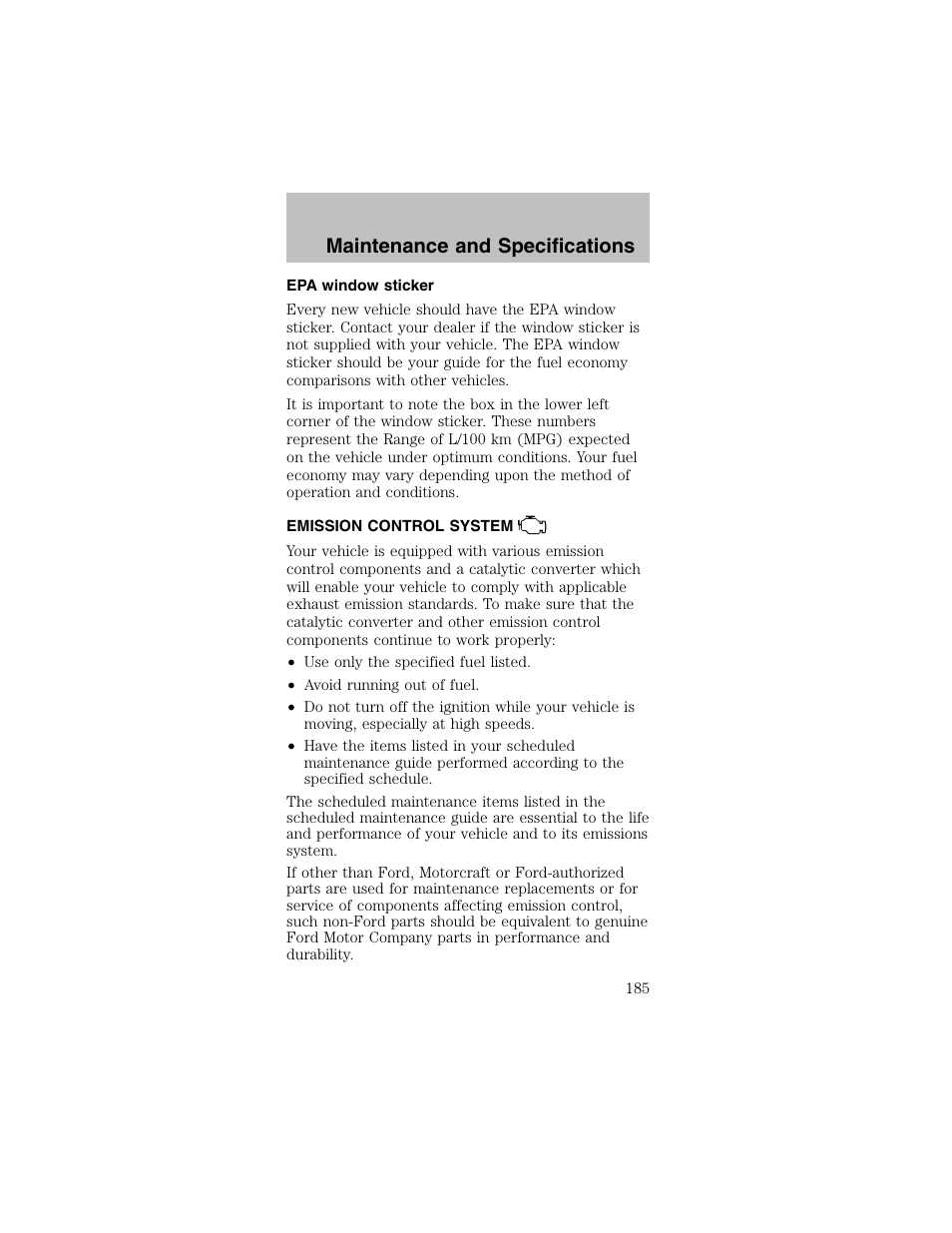 Maintenance and specifications | FORD 2003 Mustang v.2 User Manual | Page 185 / 216